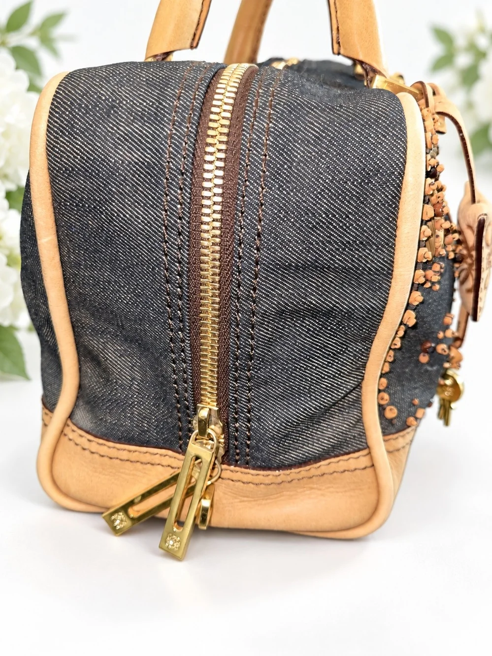 Loewe Amazona 28 Wood Beaded Denim Handbag Lim Edition Summer Collection (2007)